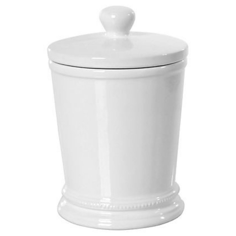 Glazed White Ceramic Jar with Knobbed Lid